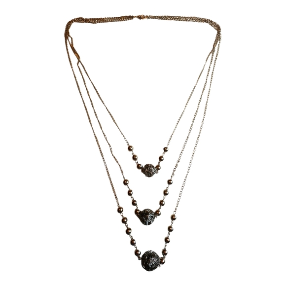 Silver Tone Layered Drop Bead Pendant Necklace - Picture 4 of 6